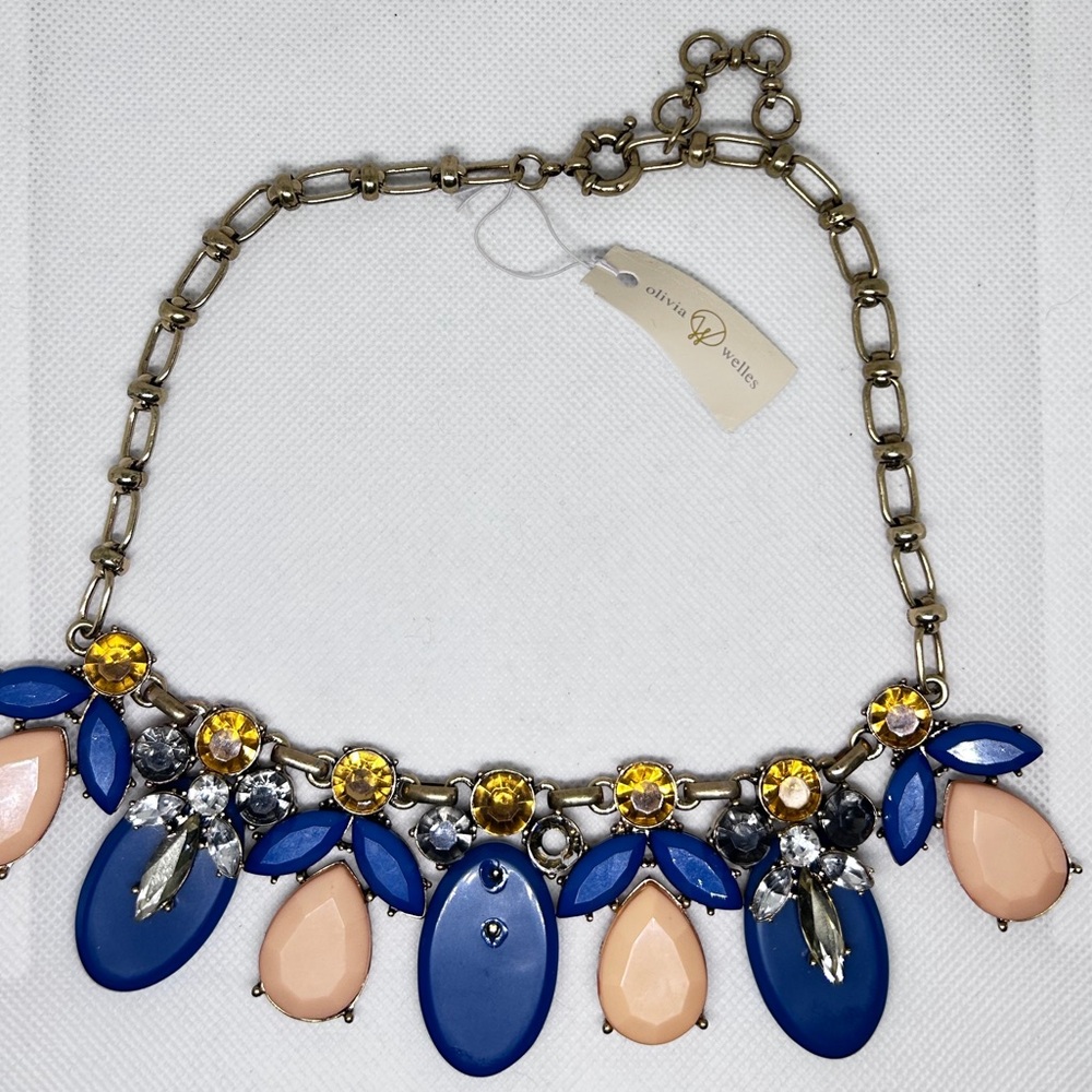 Olivia Welles Blue/Peach/Gold Statement Necklace